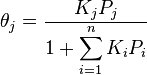 \ theta_j = \ frac {K_jP_j} {\ displaystyle 1+ \ sum_ {i = 1} ^ n K_iP_i}